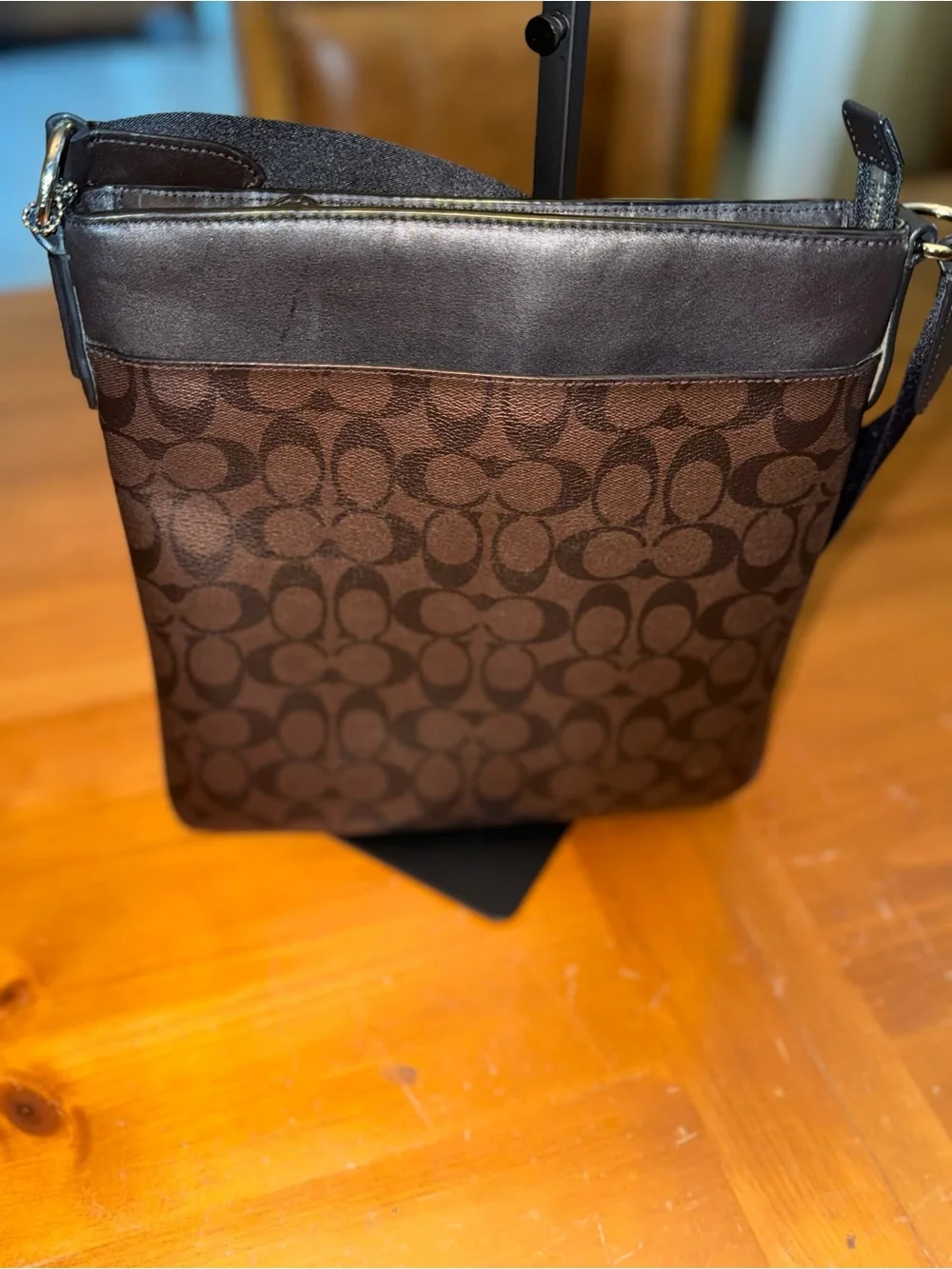 Coach Charles Crossbody Signature Brown Canvas Leather Trim Shoulder Bag Classic